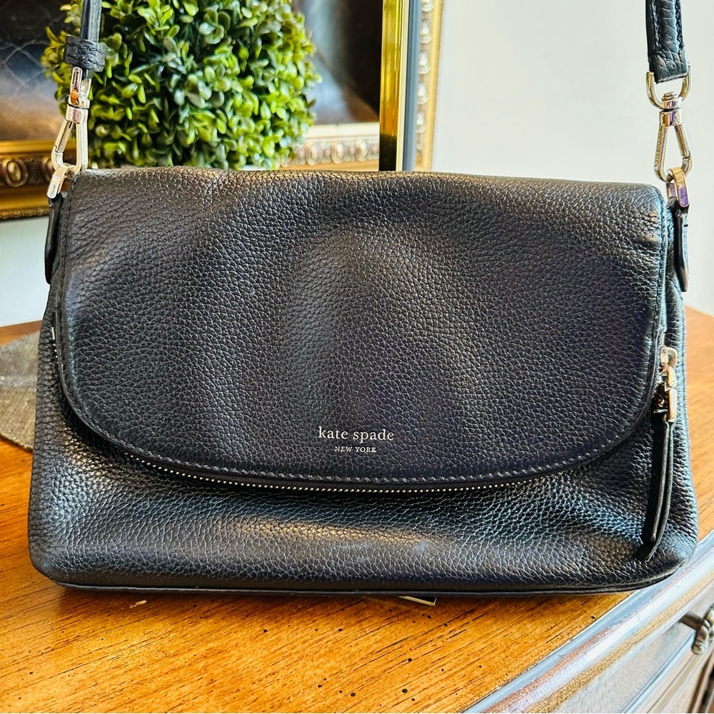 KATE SPADE BLACK LEATHER COBBLE HILL PENNY HOBO ENVELOPE ZIP CROSSBODY CHIC BAG